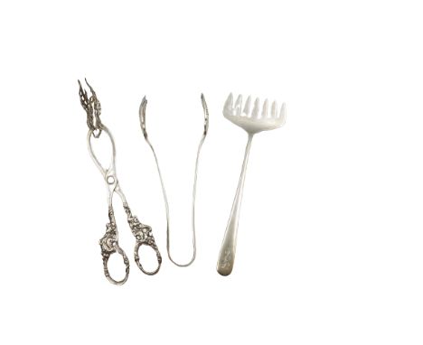 (3) Sterling Silver Articles Kirk, etc 8.5 ozt Consisting of 2 Tongs &amp; Serving Fork Size: 8 1/4 x 2 1/2 in. 1405