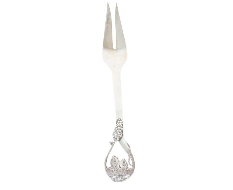 Frank M Lighting Sterling Serving Fork 2.5 ozt American Hand Made Serving Fork w/ grape motif Size: 9 1/4 in. Bag#19