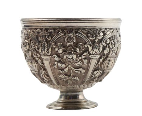 Antique Continental Silver Repousse Footed Vase 1.3ozt Size: 2 1/4 x 2 1/4 x 2 in.
