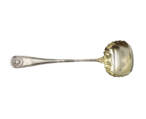 Ornate Sterling Silver Serving Ladle with Beaded Shell Design and Scallop-edge Shaped Bowl. Approx. 6.0 ozt Size: 3 3/4 x 13 