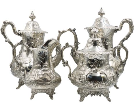 Early Coin silver Tea Set Baltimore 140 ozt Confield and Brothers Size: of largest: 10 1/2 x 5 1/2 x 12 in.