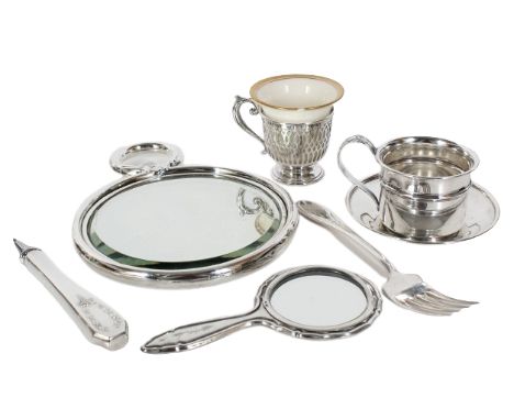 Monogrammed dressing mirror Sterling dressing mirror 1 sterling cup + 1 saucer 1 demitasse sterling cup with lenox insert WM 