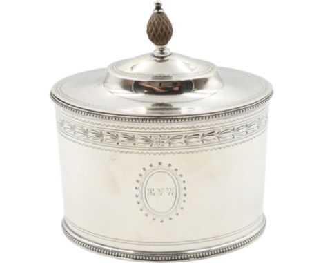 Tilden-Thurber &amp; Co Sterling Tea Caddy, Beaded Trim with Floral Border Approx 9.84 ozt Size: 4 1/2 x 3 x 5 in. #1081