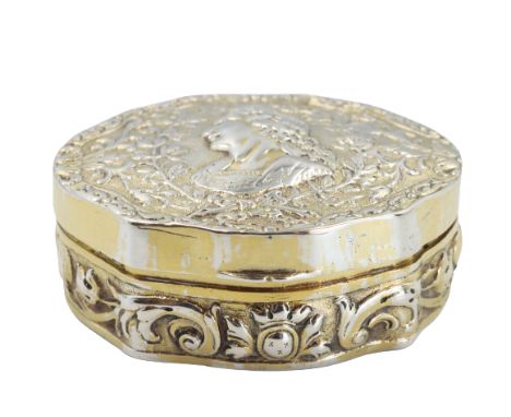 Continental Silver Gilt Hinged Box Size: 2 3/4 x 2 1/4 x 1 in.