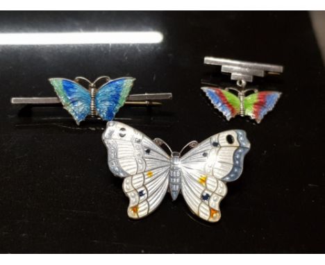 3 VERY NICE ENAMEL AND STERLING SILVER BROOCHES IN GOOD CONDITION