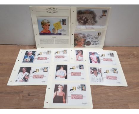 13 COMMEMORATIVE FIRST DAY COVERS INCLUDING UNCIRCULATED LADY DIANA 5 POUND COIN