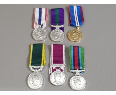 6 MODERN MINATURES GSM MEDALS INCLUDES TERRITORIAL, 1977 JUBILEE, 2002 JUBILEE, REGULAR ARMY LSGC, AFGHANISTAN AND SIERRA LEO