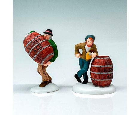 Part of the Dickens' Village Series. Hand-painted porcelain figures of two men with Ale barrels. Department 56 backstamps. Th