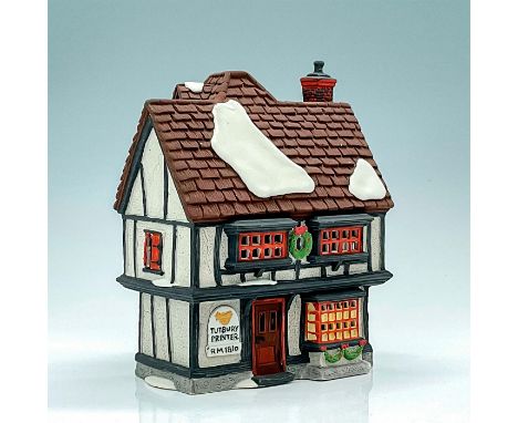 Part of the Dickens Village Series. Porcelain, depicting a wattle and daub style print shop. This item has its original box w