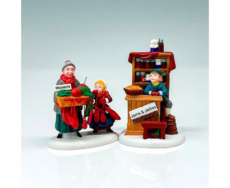 This set has two figurines. One, an elderly village woman holding sewing materials with a young village girl. The other, a vi