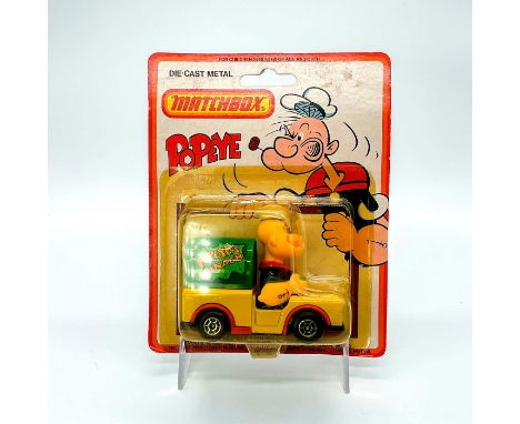 Die-cast metal car new in box, unopened. Depicts Popeye driving his spinach truck. This item is in its original packaging. Is