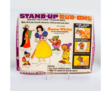 Snow White Collection includes: box of Stand-Up Rub-Ons, paper dolls, napkins, child's fork and spoon set, child's pillow, an