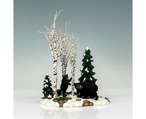 This figure depicts two bears on a rocky winter landscape around birch and pine trees. This item has its original box. Origin