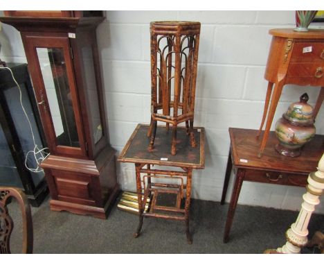 An early 20th Century bamboo occasional table with under tier and similar plant stand 