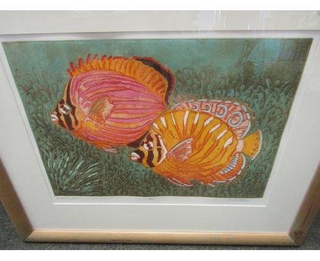 A Mark Spain limited edition print entitled "Butterfly Fish", No. 6/250, framed and glazed, 33cm x 45cm