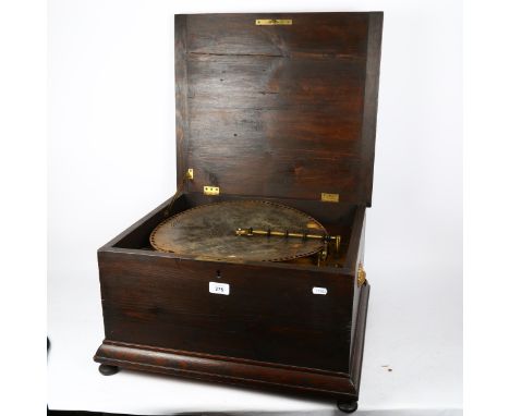 A large pine-cased wind-up Polyphon disc player, with 22 x 40cm discs, working order