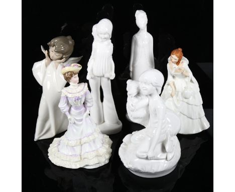 3 Spode figures, Lladro angel, 22cm, Coalport figure, and a Doulton lady (6) 