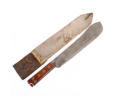 A Second World War Period British Army issue machete, maker's marks JJB dated 1943, in original sheath, blade length 37cm 