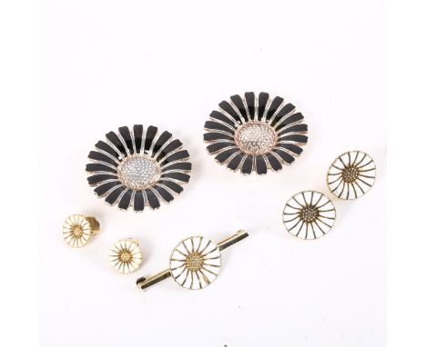 ANTON MICHELSEN &amp; BERNHARD HERTZ - sterling silver and enamel daisy pattern jewellery (7) 