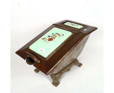 An Art Nouveau cast-iron and enamel coal bin, length 50cm 
