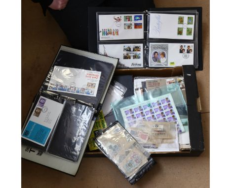 A quantity of postage stamps, First Day Covers and albums (boxful) 
