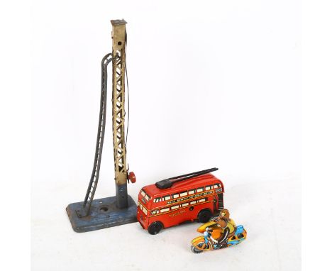 3 toys, including Wells Brimtoy 516 trolley bus, Zimmerman tinplate motorcycle and side car etc (3) 