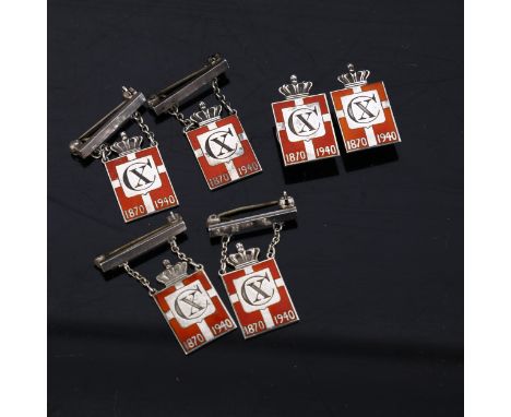 GEORG JENSEN - 6 sterling silver and enamel Kingmark brooches and badges 