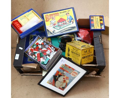 Bayko toy building sets, Ace spring suspended microphone etc (boxful) 