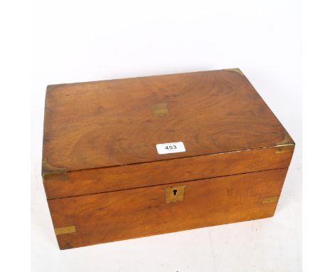 A Victorian brass-bound writing slope, with fitted interior and inkwell, 35cm across 