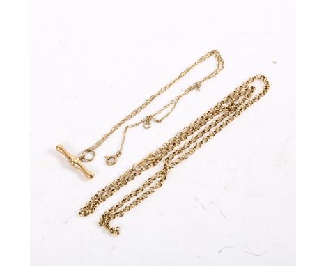 A 9ct gold belcher link chain necklace, 4.4g, A/F, and an unmarked gold T-bar pendant necklace, 2.4g (2) 