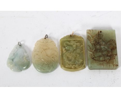 A group of Chinese jade pendants, including double-sided cockerel tablet, 5.5cm x 4cm (4) 