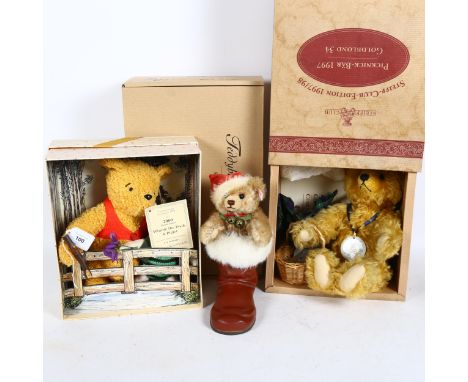 3 boxed teddy bears, including Steiff Club Edition 1997/98, Blond 21cm, and Winnie The Pooh and Piglet (3) 