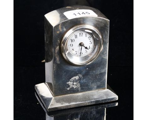 An Antique silver-cased 8-day desk clock, with white enamel dial 