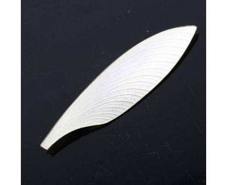 VOLMER BAHNER - a large Danish stylised vermeil sterling silver and white enamel wing brooch, length 72.8mm, 9.8g 