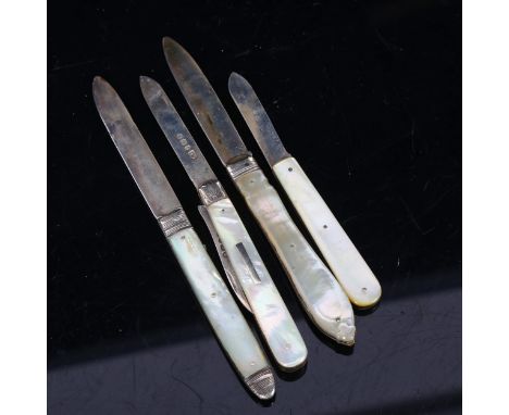 4 mother-of-pearl handled fruit knives, including 3 with silver blades (4) 