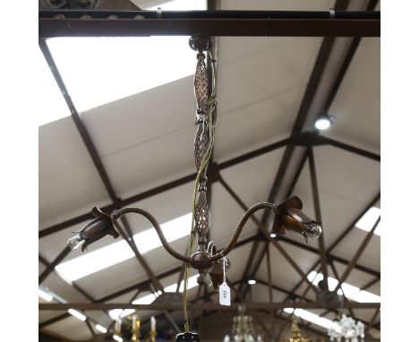 A 3-branch floral ceiling light fitting, height 70cm, branch length 26cm 