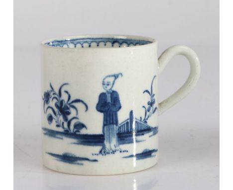 A Worcester Porcelain Coffee Can, circa 1775, painted in underglaze blue with the Waiting Chinaman pattern, crescent mark in 