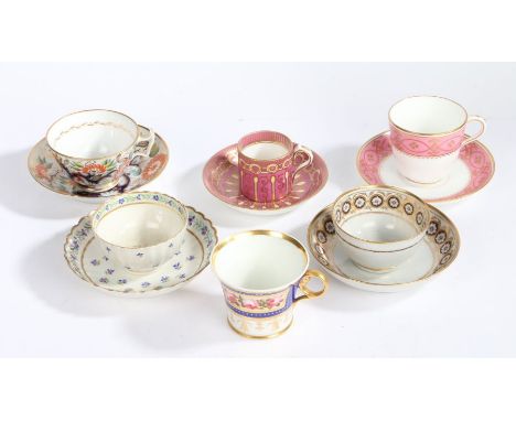 A collection of 19th Century porcelain cups and saucers, to include a Chamberlains Royal China Worcester cup with roses paint