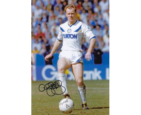 Autographed Andy Ritchie 12 X 8 Photo : Col, Depicting Leeds United Centre-Forward Andy Ritchie In Full Length Action With Th