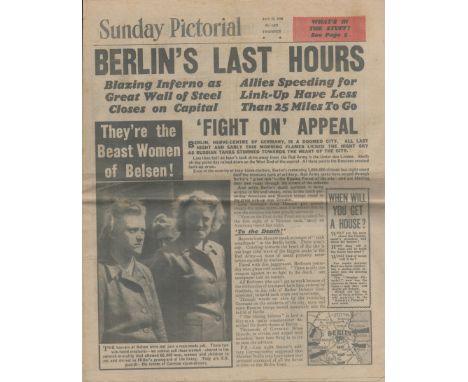 Vintage Sunday Pictorial Newspaper April 22, 1945, No. 1,571…Berlin's Last Hours. Good condition. All autographs come with a 