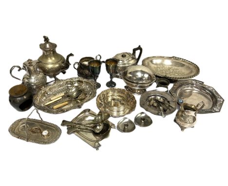 A selection of silver plate, including a fruit dish, teapot and related (a lot)