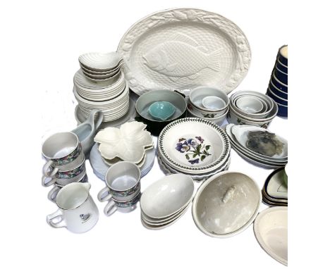 An assortment of china, including a white oval fish serving platter, Portmeirion china and other handy dishes (a lot)