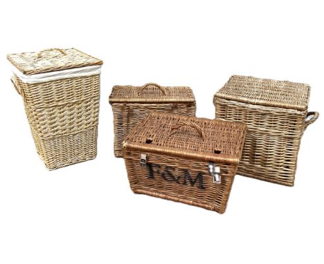 Assorted wicker baskets, including a Fortnum &amp; Mason&rsquo;s hamper, a linen basket and two others similar (4)