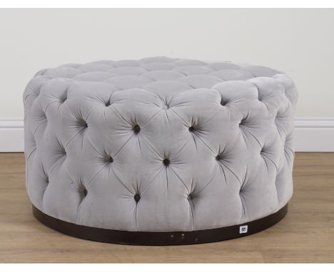 SWEETPEA & WILLOW; A LIGHT GREY BUTTON UPHOLSTERED CIRCULAR FOOTSTOOL90cm diameter; 48cm high
