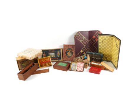 A COLLECTION OF GAMES AND JIGSAWS (QTY)19th Century and Later To include a Halma games box with turned coloured wooden games 