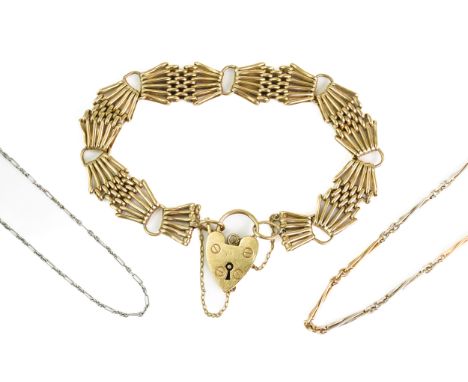 A COLLECTION OF JEWELLERYIncluding a white metal long and short chain with a bolt ring clasp with French eagles head mark and
