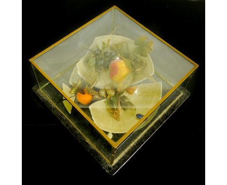 BOUKE DE VRIES (DUTCH, B. 1960)Dead Nature with celadon bowl, fruit, insect and butterfly
mixed media
mounted on a square mar