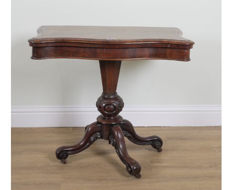 A VICTORIAN ROSEWOOD SERPENTINE FOLDOVER CARD TABLE90cm wide; 49cm deep; 77cm high
