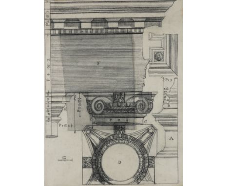 SET OF FOUR ARCHITECTURAL STUDIES (5)charcoal each 78 x 58cm together with; English School, 19th Century, A cottage by the co