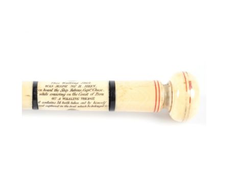 MARITIME INTEREST: AN AMERICAN MARINE IVORY 'WHALER'S' WALKING CANEMid 19th Century The sectional shaft with baleen spacers, 